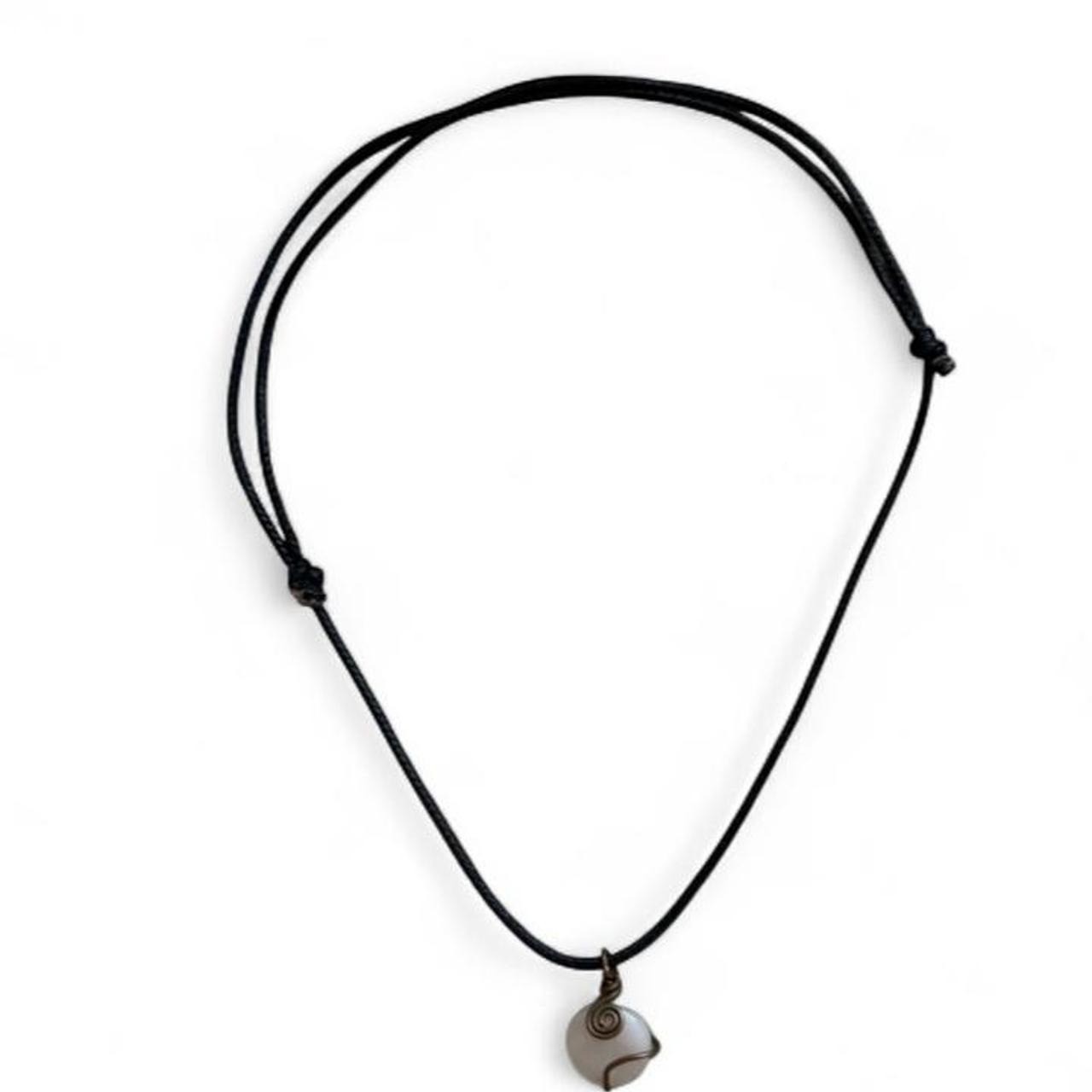 Rose Quartz Charm With Black Adjustable Necklace